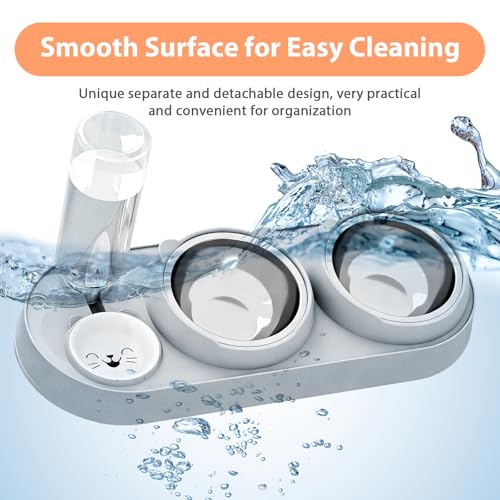 3-in-1 Katzennapf,Katze Futternapf und Wassernapf Set mit Wasserspender Edelstahl Doppel-Katzennäpfe 15° Neigbar für Katzen und Kleine Hunde Haustiere Abnehmbarer Futternapf