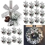 Hollowfly 24 Pcs Hanging Christmas Bells for Wreaths Decoration Jingle Bells with Bow and Pinecone Ornaments for Christmas Tree Home Xmas Door Wreath Gifts Holiday Party Decoration(Silver)