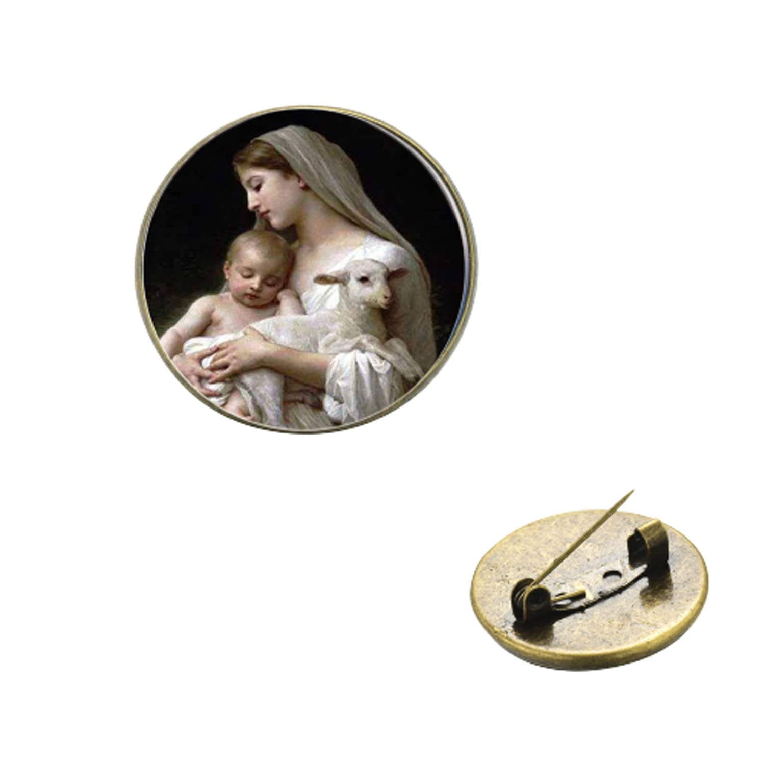 Buy Blessed Virgin Mary Mother of Baby Brooch Button Gold Jesus Cross