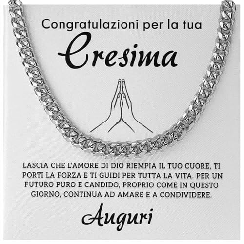Bramart Regalo Prima Comunione Uomo Collana Cubana in Acciaio Inox