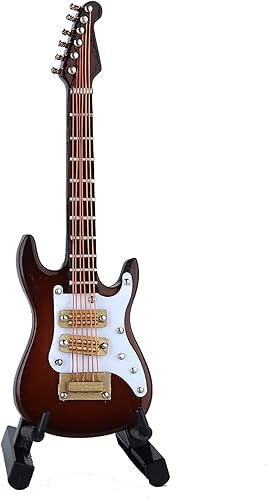 Vista 10 de Guitarra eléctrica en miniatura de madera con soporte y estuche, mini instrumento musical, réplica de guitarra eléctrica, figuras coleccionables