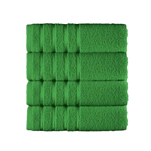 Image of Elegant Comfort 100% Turkish Cotton 4 Lines Viscose Stripe Luxury 4 Pack Hand Towel Set - Ultra Absorbent and Soft 16 x 28 Inch Premium Hotel Spa Quality Towels for Everyday Bath Use, Emerald Green