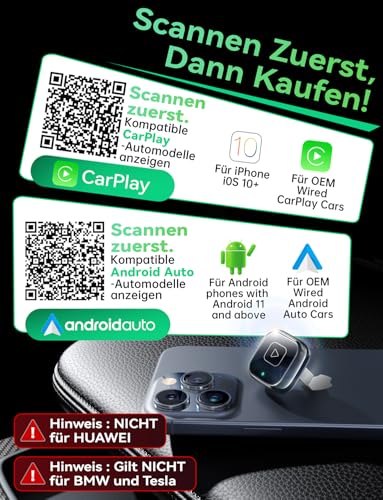 Wireless Carplay & Android Auto Adapter, Mavlou Metalldesign Mini & Stabiler 2-in-1-Dongle, Convert Wired CarPlay/Android Auto zu Wireless, für iOS 10+/Android 11+ & Autos ab 2016