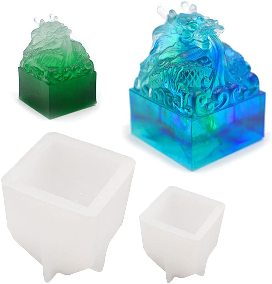 Crystal Epoxy Resin Mold Dragon for Head Jade Seal Sculpture Silicone Mould DIY Crafts Home Decoration Casting Making Tools