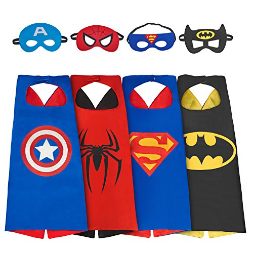 Babylian Dress Up Costume Set of Superhero 4 Satin Capes with Felt Masks for Kids