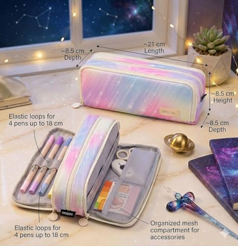 Image of Zqiue Large Pencil Case 3 Compartments Pencil Pouch Big Capacity Pencil Bag Oxford Stationery Storage Pen Bag Cosmetic Makeup Pouch for Women