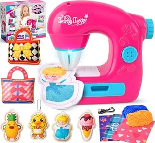 TUZT Mini Sewing Machine Toy Kit for Kids Beginners, 22pcs Portable Electric Sewing Machine with Sewing Kit, Light and Finger Guard, Birthday Christmas Gift for Kids Girls 4-12
