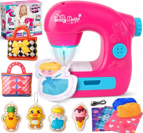 TUZT Mini Sewing Machine Toy Kit for Kids Beginners, 22pcs Portable Electric Sewing Machine with Sewing Kit, Light and Finger Guard, Birthday Christmas Gift for Kids Girls 4-12