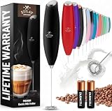 Zulay Kitchen Milk Frother Handheld Electric Whisk – Frother Wand, Durable Drink Mixer, Coffee Frother, Hand Blender, Frother for Protein Powder, Matcha & More - Black