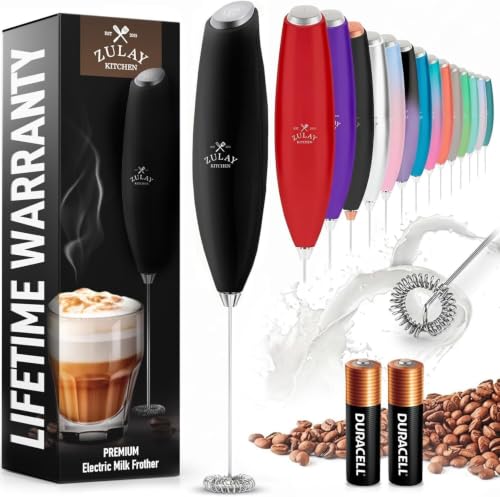 Zulay Kitchen Milk Frother Handheld Electric Whisk – Frother Wand, Durable Drink Mixer, Coffee Frother, Hand Blender, Frother for Protein Powder, Matcha & More - Black