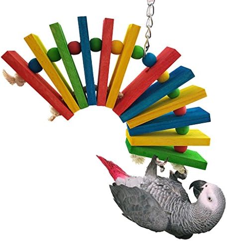 BWOGUE Colorful Wooden Bird Toys for African Greys Parrots Cage Chewing Toy,Large