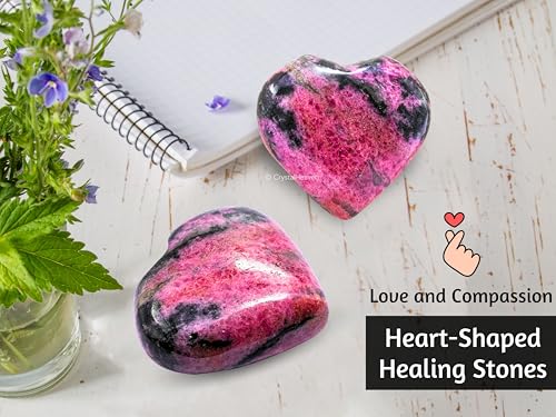 Image of Crystal Heaven Rhodonite Crystal Heart Palm Pebbles Stones For Anxiety Stress Relief Massage - Aaa Grade Original Healing Gemstone Agate Heart Palm Stone For Yoga Meditation Spiritual