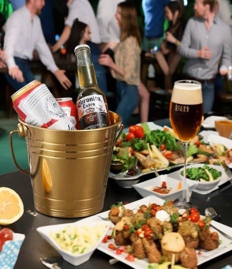 Premium Thick Stainless Steel Gold Ice Bucket - 3.0L Large Perfect for Parties & Cocktail Bars - Durable Ice Bucket for Entertaining