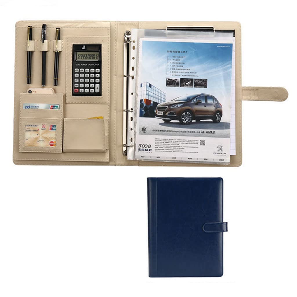 Porte Documents Porte Bloc A4 Porte-Portefeuille en Cuir PU A4, Porte-Documents avec Anneau, classeur Amovible, Presse-papiers Multi-Poches pour Organisateur d'affaires, Entretien