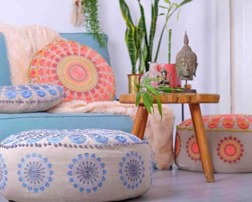 Mandala Life ART Bohemian Golden Pouf Ottoman Cover -60x20 cm - Luxury, Artisan Room Décor Pouffe for Meditation, Yoga, and Boho Chic Seating Area Stool– Accent Your Living... - Image 2