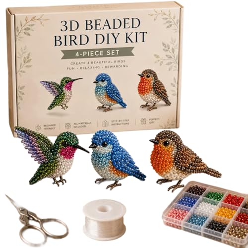 2026 Tiny 3D Beaded Animal DIY Kit Cute Bird & Animal Beading Craft Set Handmade Bead Art Mosaic Kit Stress Relief Creative DIY Decoration Gifts for Adults Teens Beginners (Backyard Birds)