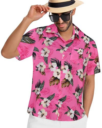 Image of Men Hawaiian Shirt Short Sleeve Summer Beach Button Down Shirts with Pocket