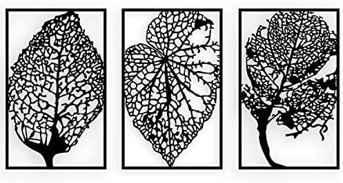 Peak Metal Wall Art, 3 Set of Autumn Art of Leaves, Tree of Life Wall Art, Minimalist Wall Sculptures, Wall Decor Living Room Dining Room, Christmas Gift 43 x 21 Inch (Black)