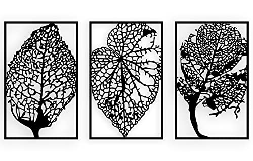 Peak Metal Wall Art, 3 Set Of Autumn Art Of Leaves, Tree Of Life Wall Art, Minimalist Wall Sculptures, Wall Decor Living Room Dining Room, Christmas Gift 43 X 21 Inch (Black) #TOP10