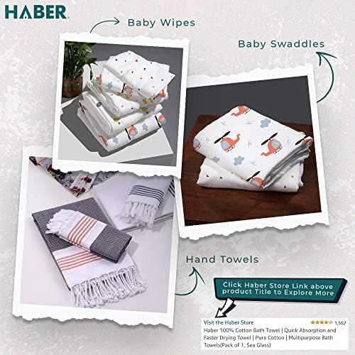 Image of HABER Organic Cotton Muslin Baby Bath Towel 70x100 Pack of 1|4 Layer Ultra Soft Skin Safe Muslin | Highly Absorbent Quick Dry Newborn Towel for Sensitive Skin | Gentle Towel for Infants & Toddlers