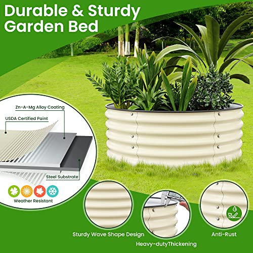 Nossta 17" Tall Metal Raised Garden Bed 42" Round Outdoors Galvanized Planter Raised Bed Box With Anti-Rust Paint For Planting Vegetables And Herb(Ivory) #TOP2