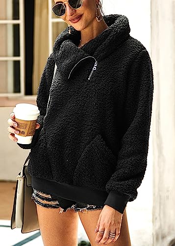 KIRUNDO Winter Clothing for Women Sherpa Pullover Fleece Zip Sweatshirt 2026 Fall Fashion Fuzzy Faux Shearling Warm Outwear(Small, Black) — view 3