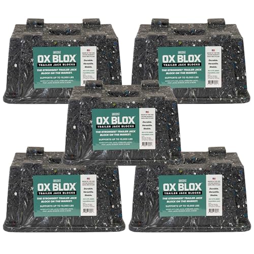 5-Pack OX BLOX Heavy Duty Trailer Jack Block - Made in USA RV Leveling Blocks - Supports Up to 10,000 lbs - RV Jack Blocks for Any Tongue Jack, Post, Foot, or Stabilizer (Round or Square)