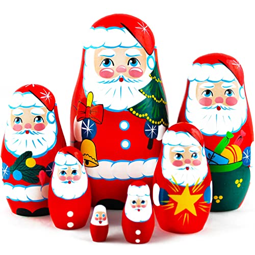 MATRYOSHKA&HANDICRAFT Christmas Santa Nesting Dolls 7 pcs - Santa Claus Christmas Decoration Doll Gifts Ideas