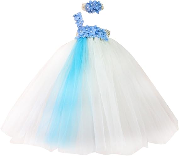 Amazon Co Jp Lollypops オリジナル ヘッドアクセサリー付 チュチュドレス 0 7歳 誕生日 結婚式ドレス フラワーガール 記念 撮影 ハーフバースデー 誕生日 ホワイト ライトブルーフラワーワンショルダー 並行輸入品 服 ファッション小物
