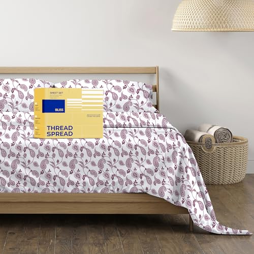 THREAD SPREAD Luxury Egyptian Cotton Full Printed Sheet Set, 600 Series Bliss Collection Extra Long Staple Set, Full Printed Sheets (4 PC, Paisley), Soft, Sateen Sheets Upto 18" Deep Pocket