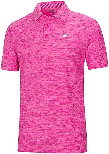 Three Sixty Six Golf Shirts for Men - Dry Fit Short-Sleeve Polo, Athletic Casual Collared T-Shirt Orchid Pink