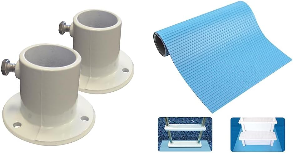 Blue Wave NE1228PR Aluminum Deck Flanges for Above Ground Pool Ladder, Pair,3.5 x 3.5 x 2.5 inches & SWIMLINE HYDROTOOLS Protective Ladder Mat/Pool Step Pad (9'' X 36'')