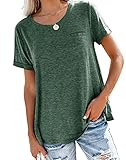 Bingerlily Women's Roll Up Short Sleeve T Shirts Summer Crew Neck Tops Loose Causal Tees with Pocket