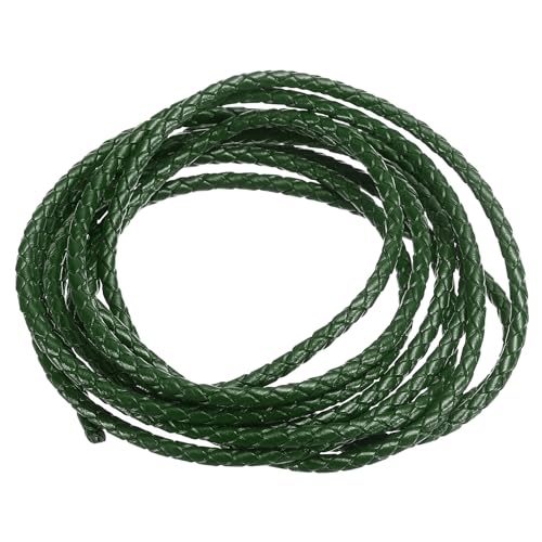 PATIKIL 2m Cordón de Cuero Trenzado Redondo, 3mm Cordón de Cuero Genuino Trenzado Redondo para Manualidades Fabricación de Joyas Collares Pulseras, Verde Oscuro