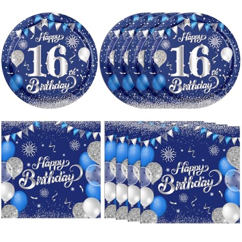 16th Birthday Decorations for Boys Blue and Silver