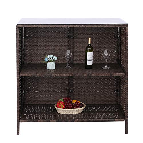 Polar Aurora 3Pcs Patio Bar Set With Stools And Glass Top Table Patio Wicker Outdoor Furniture With Blue Removable Cushions For Backyards, Porches, Gardens Or Poolside #TOP7