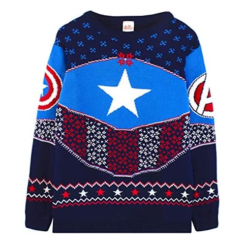 Captain america Marvel Christmas Jumper Shield Blue/Red Knitted Sweater Cover