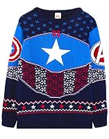 Marvel Captain America Christmas Jumper Shield Blue/Red Knitted Sweater