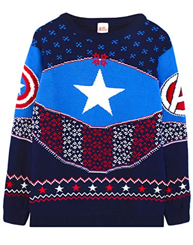 Captain America Marvel Christmas Jumper Shield Blue/Red Knitted Sweater