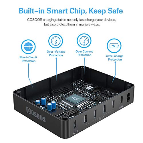 Cosoos Power Supplies, Usb Charging Station For Iphone 14,Charger Station With 5 Short Lphone Charger Cables,1 Type-C,1 Micro Cable, Iwatch Stand,6-Port Charging Station For Multiple Devices #TOP2