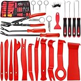 Srumvoat 38 Pcs Car Trim Removal Tool Kit, Includes Panel Removal Tool, Pry Tools, Hook Pick Set, Automotive Stereo Radio Removals Keys, Terminal Removals, Garage Mechanic Tools & Equipment (Red)