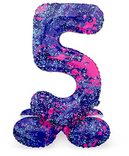 Folat 63925 Luftballon Geburtstag Stehender Ziffer Zahl 5 Paint Splash Lila Weltraum 72 cm - Decoration Geburtstagdeko, Ballon Zahl, Kein Helium erforderlich