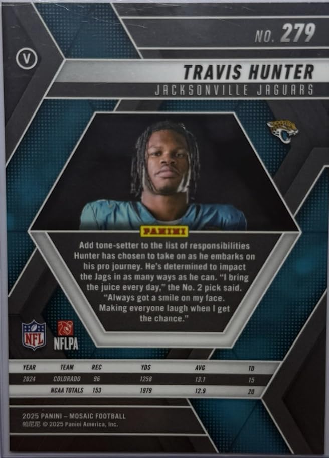 2025 Panini Mosaic Travis Hunter #279 Jacksonville Jaguars Rookie RC Football Card