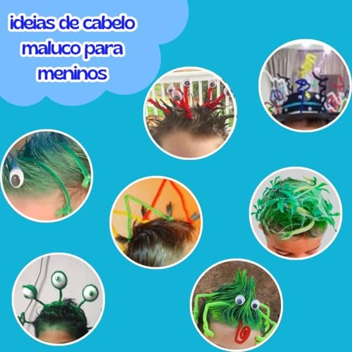 100 Hastes Coloridas para Cabelo Maluco Flexíveis Penteado Infantil