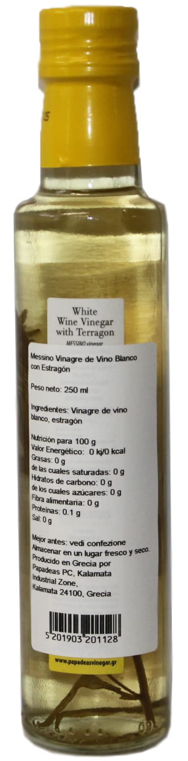 Messino Vinagre Blanco con Estragón | Pack 2 x 250 ml (Total 500 ml) | Vinagre de Vino Blanco Aromatizado con Hierbas Griegas | Sin Azúcares Añadidos, Vegano