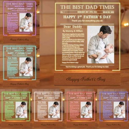 The Best Dad Time Newspaper, Personalized First Dad Newspaper Night Light, Custom Photo Happy 1st Father's Day Newspaper Acrylic Plaque Lamp, Thank You Everything First Fathers Day Dad gifts (style 1) - Image 4