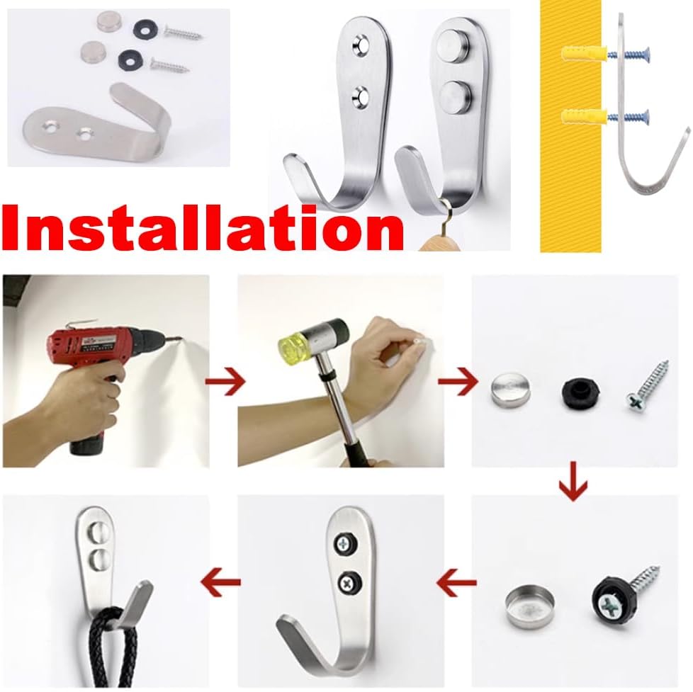 Stainless Steel Heavy Duty Hook, Outdoor Wall Mounted Hanger Hook, Coat Towel Hooks for Bathroom Kitchen Pool (J Shape Black, L)