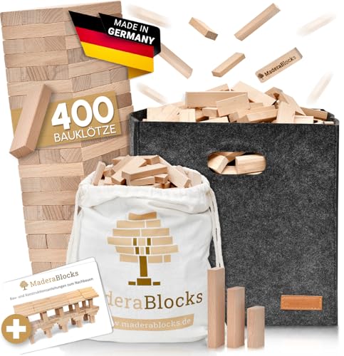 MaderaBlocks® 400 Holzbausteine Natur + 1x Baumpflanzung, 100% Made in Ravensburg Bauklötze Natur Holz unbehandelt Kinder Konstruktions-Spielzeug, Motorik, Bausteine 2, 3, 4, 6 Jahre