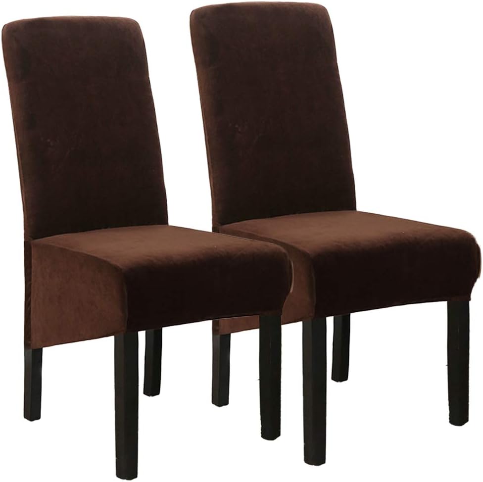 YOFASEN Chair Covers - Stretch Chair Covers for Dining Room Set of 2 Velvet Large Dining Chair Slipcovers, Coffee(Set of 2)