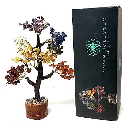 DREAM HOLISTIC Crystal Tree, 7 Chakra Tree Stones Décor Tree , Crystal Decorations for Home, Fortune, Spiritual Gifts Money Tree for Good Luck - 10 Inch Bonsai Trees